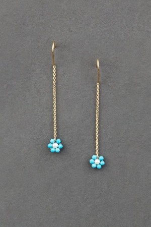 Lucky Brand Turquoise Flower Threader Women's Earrings Gold | South Africa-ZMP985761