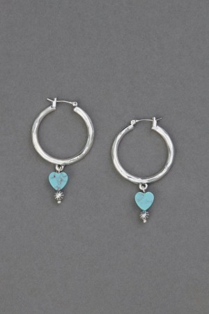 Lucky Brand Turquoise Heart Charm Women's Earrings Silver | South Africa-RKV712486