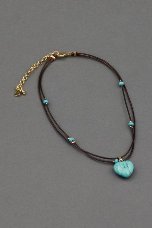 Lucky Brand Turquoise Heart Choker Women's Necklace Gold | South Africa-ZNY621905