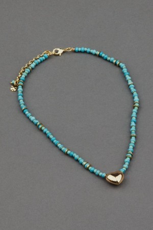 Lucky Brand Turquoise Heart Choker Women's Necklace Gold | South Africa-QRJ760415