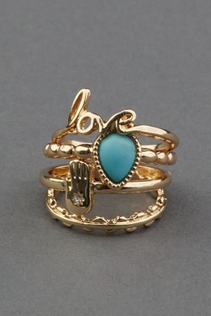 Lucky Brand Turquoise Love Stack Women's Ring Gold | South Africa-OWJ901362