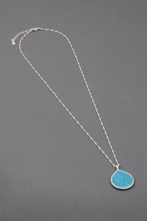 Lucky Brand Turquoise Slice Pendant Women's Necklace Silver | South Africa-PIC973245