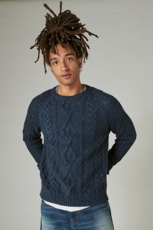 Lucky Brand Tweed Crew Neck Men's Sweater Navy | South Africa-LXM568127