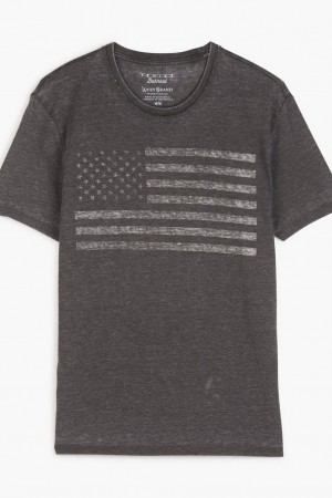 Lucky Brand Usa Flag Men's T-Shirts Black Blue | South Africa-UGS624180