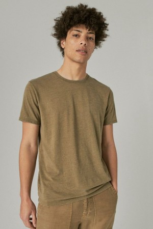 Lucky Brand Venice Burnout Crew Neck Men's T-Shirts Olive | South Africa-JDR509876