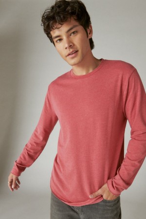 Lucky Brand Venice Burnout Long Sleeve Crew Neck Men's Shirts Coral | South Africa-GLP095273