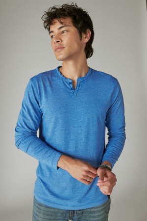 Lucky Brand Venice Burnout Long Sleeve Notch Neck Men's Shirts Blue | South Africa-YZR410793