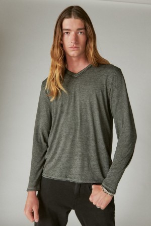 Lucky Brand Venice Burnout Long Sleeve V Neck Men's Shirts Dark Grey | South Africa-GNX175320