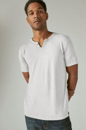 Lucky Brand Venice Burnout Notch Neck Men's T-Shirts White | South Africa-KYH128346