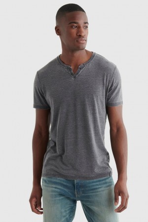 Lucky Brand Venice Burnout Notch Neck Men's T-Shirts Dark Grey | South Africa-MIC634125