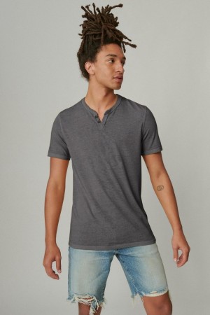 Lucky Brand Venice Burnout Notch Neck Men's T-Shirts Dark Grey | South Africa-RJM417293