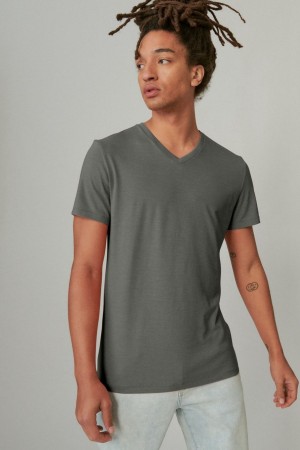 Lucky Brand Venice Burnout V Neck Men's T-Shirts Dark Grey | South Africa-BEG480621