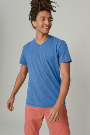 Lucky Brand Venice Burnout V Neck Men's T-Shirts Blue | South Africa-JVM418763