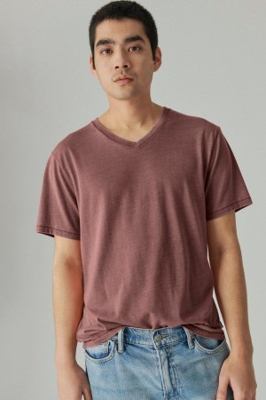 Lucky Brand Venice Burnout V Neck Men's T-Shirts Light Burgundy | South Africa-QYS563904