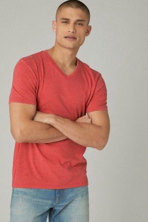 Lucky Brand Venice Burnout V Neck Men's T-Shirts Red | South Africa-VCY206854