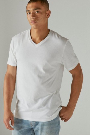 Lucky Brand Venice Burnout Vee-neck Men's T-Shirts White | South Africa-YWR631820