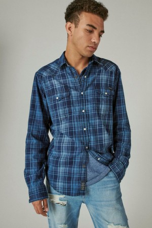 Lucky Brand Washed Indigo Western Men's Shirts Indigo Multicolor | South Africa-OJU308964