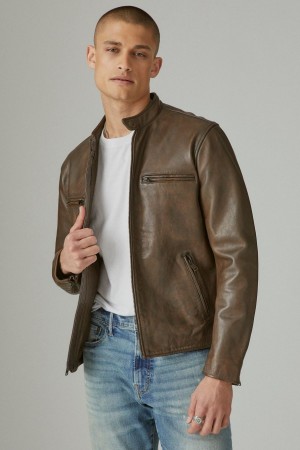 Lucky Brand Washed Leather Bonneville Men's Jacket Dark Brown | South Africa-FQR465891