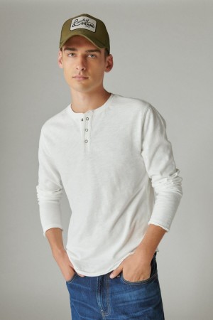 Lucky Brand Weekend Slub Jersey Long Sleeve Henley Men's Shirts White | South Africa-BVU415908