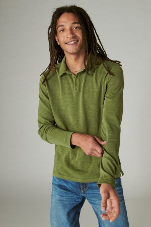 Lucky Brand Weekend Slub Jersey Long Sleeve Men's Polo Camo Green | South Africa-LJI034826