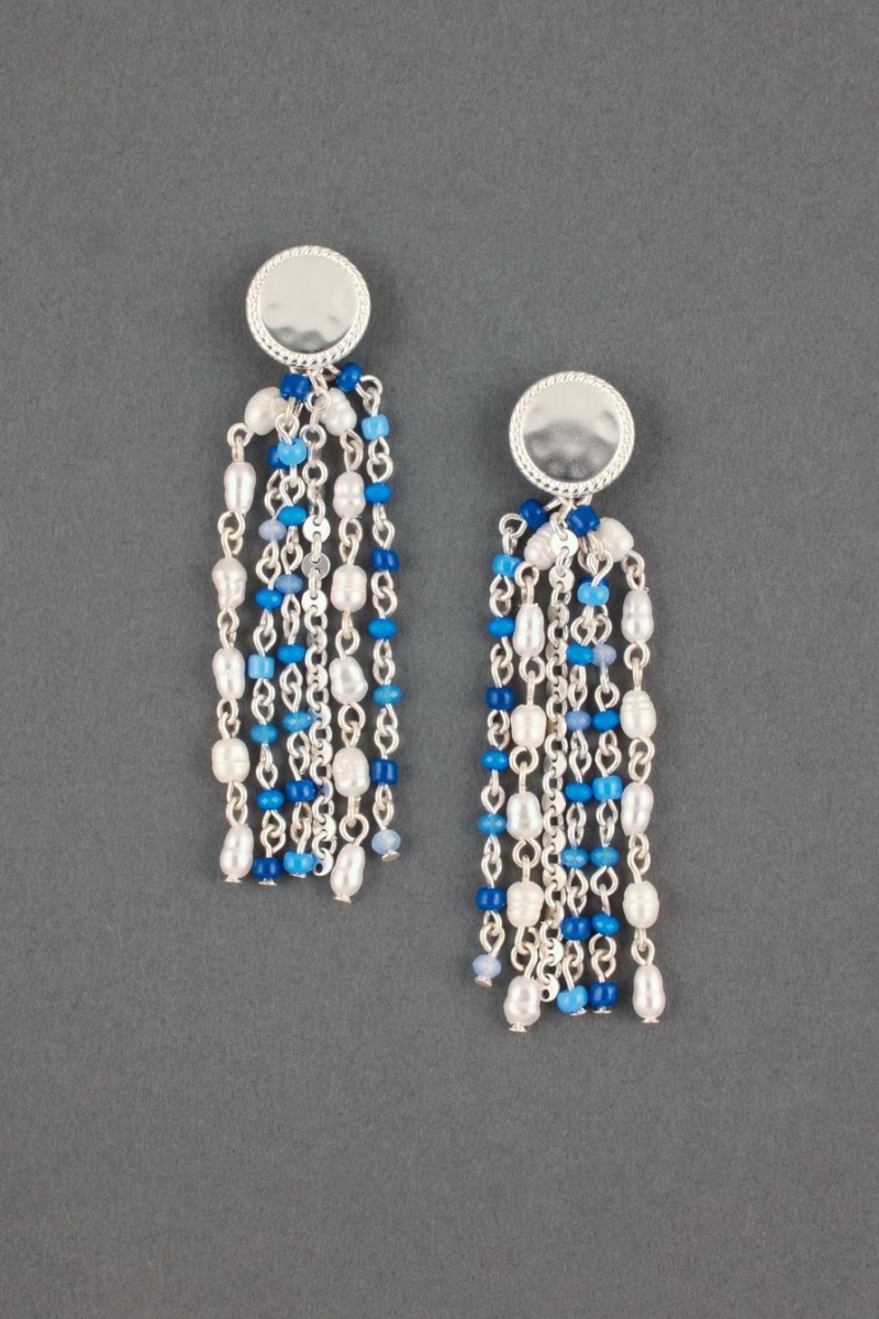 Lucky Brand Bead Fringe Stud Women\'s Earrings Silver | South Africa-GPY451792