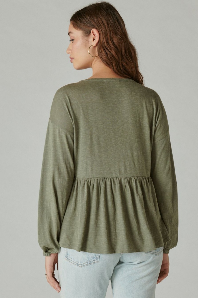 Lucky Brand Beaded Embroidered Pintuck Peplum Women's Top Green | South Africa-TMB147329