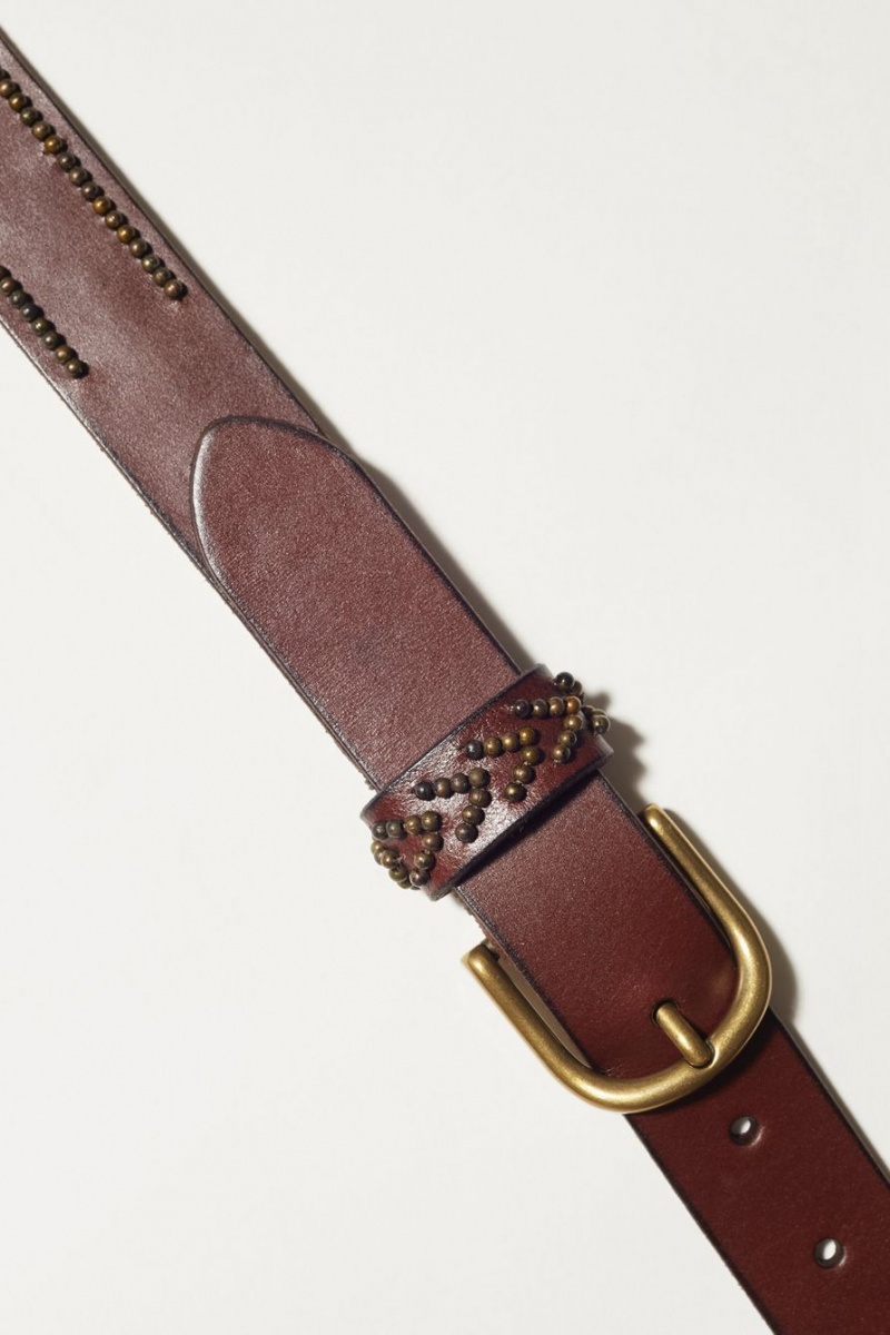 Lucky Brand Beaded Leather Women's Belts Brown | South Africa-BQM150347