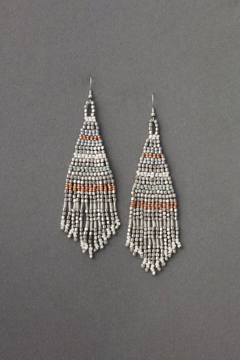 Lucky Brand Beaded Statement Fringe Drama Women\'s Earrings Silver | South Africa-TZQ975436