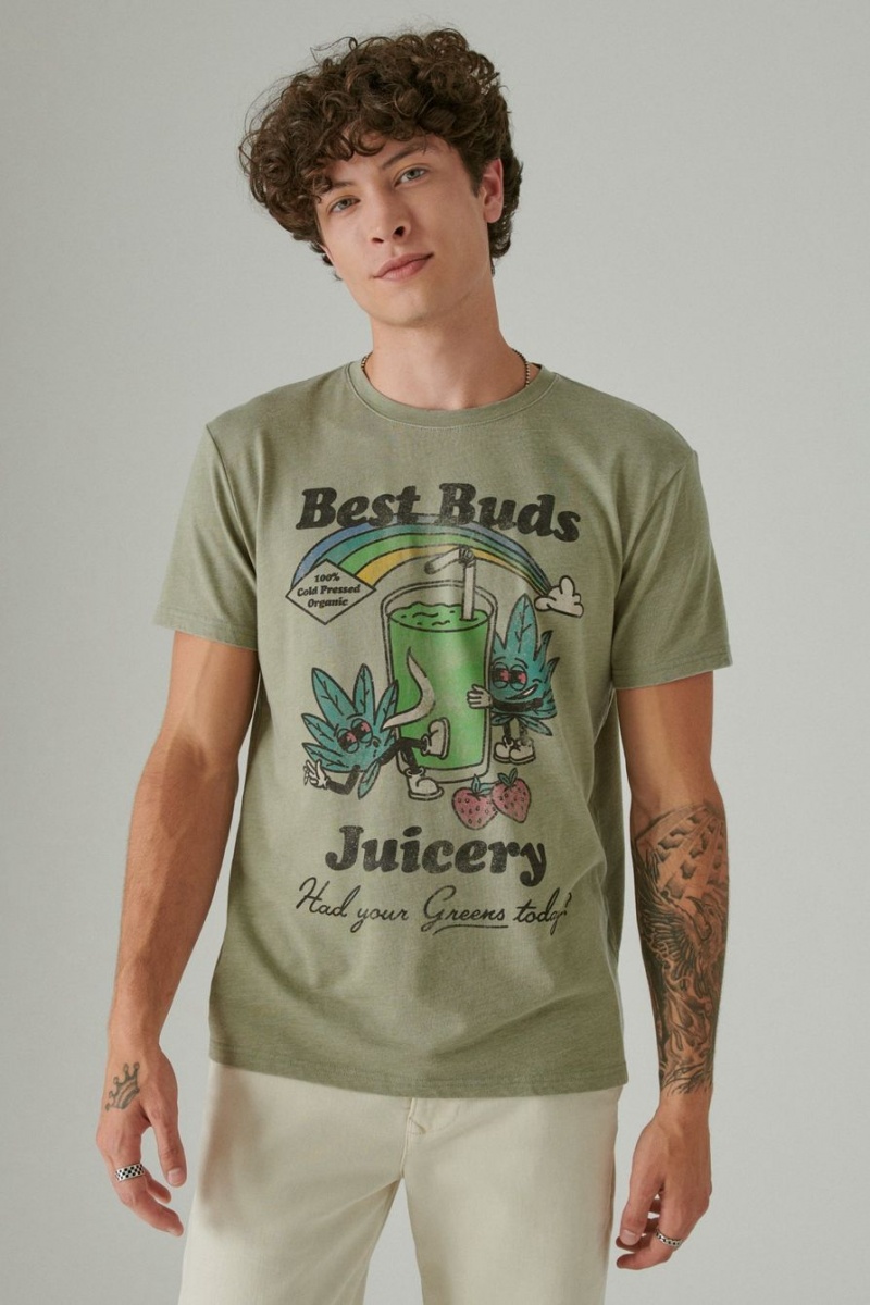 Lucky Brand Best Buds Juice Men\'s T-Shirts Green | South Africa-NHU784061