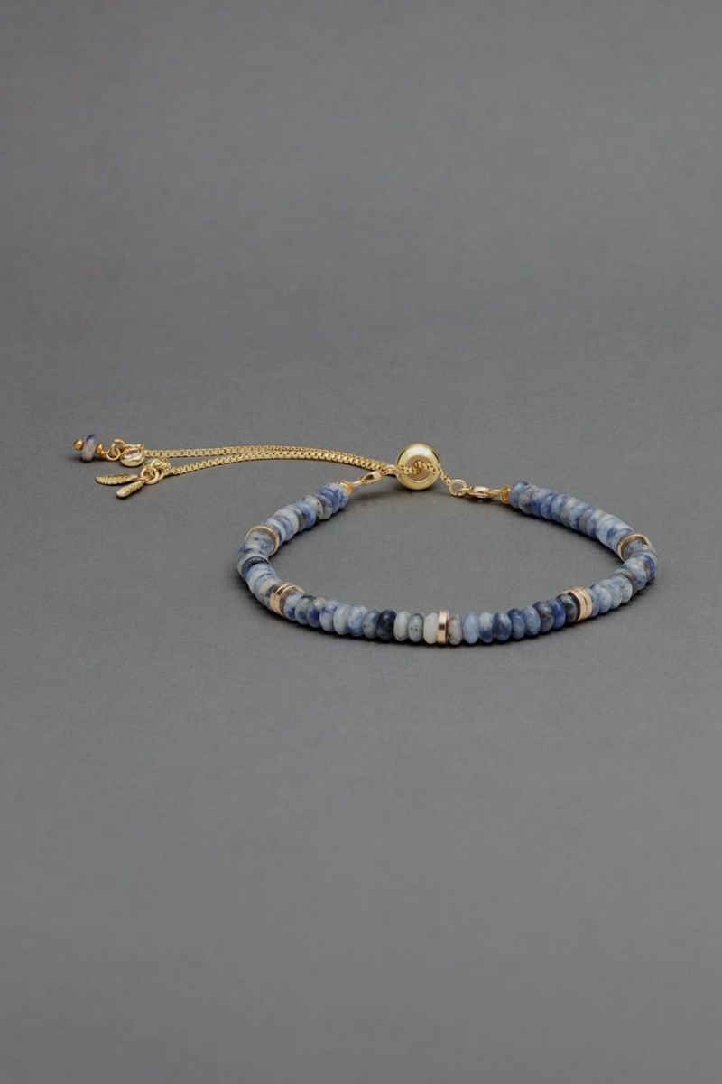 Lucky Brand Blue Stone Beaded Women\'s Bracelet Gold | South Africa-SAO725196