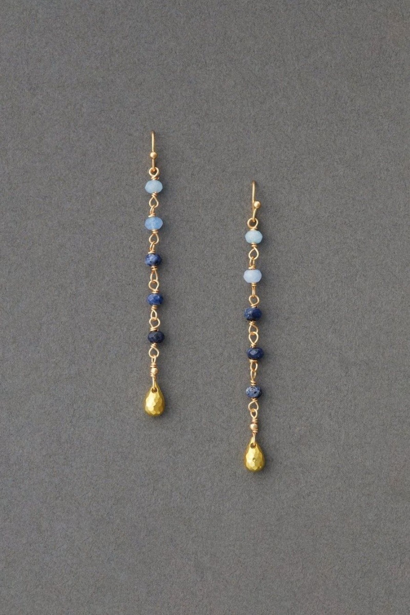 Lucky Brand Blue Stone Linear Drop Women\'s Earrings Gold | South Africa-ZBY792481