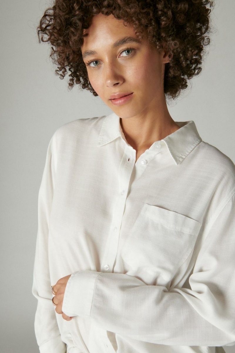 Lucky Brand Boyfriend Button-down Women's Shirts White | South Africa-WPF724619