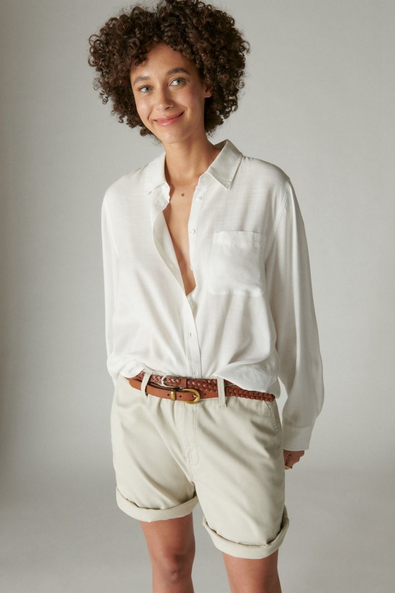 Lucky Brand Boyfriend Button-down Women's Shirts White | South Africa-WPF724619