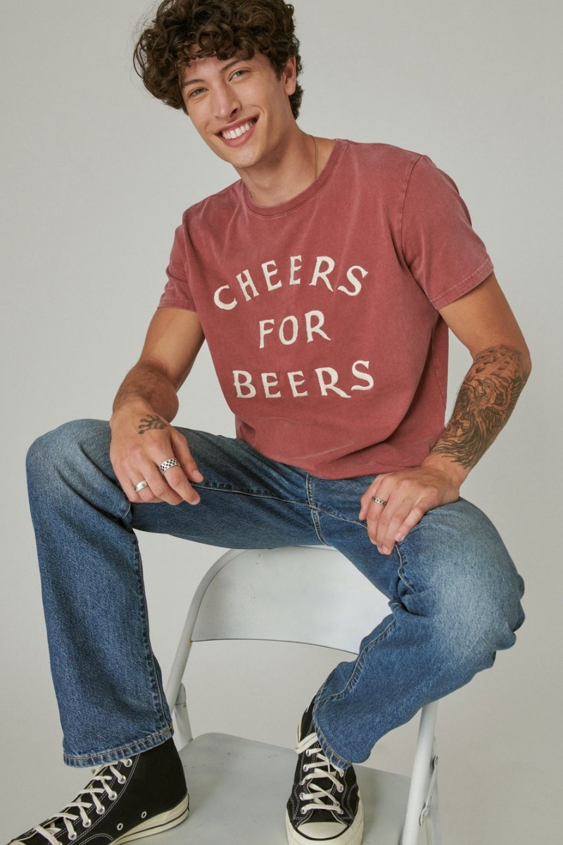 Lucky Brand Cheers Men\'s T-Shirts Burgundy | South Africa-JPR152987