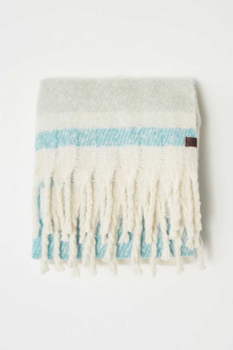 Lucky Brand Chunky Stripe Blanket Women's Scarf Cream / Turquoise | South Africa-JAH270891