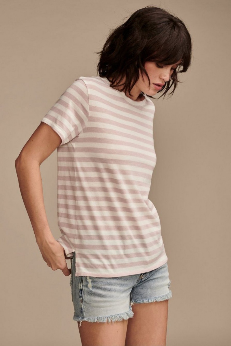 Lucky Brand Classic Crew Women's T-Shirts Beige Stripes | South Africa-FLP846931