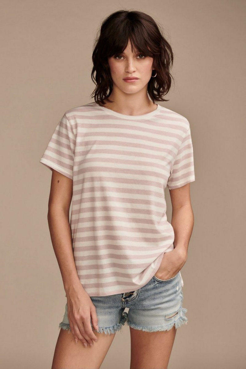 Lucky Brand Classic Crew Women's T-Shirts Beige Stripes | South Africa-FLP846931