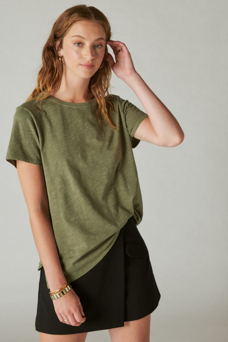 Lucky Brand Classic Crew Women's T-Shirts Olive | South Africa-QFU406523