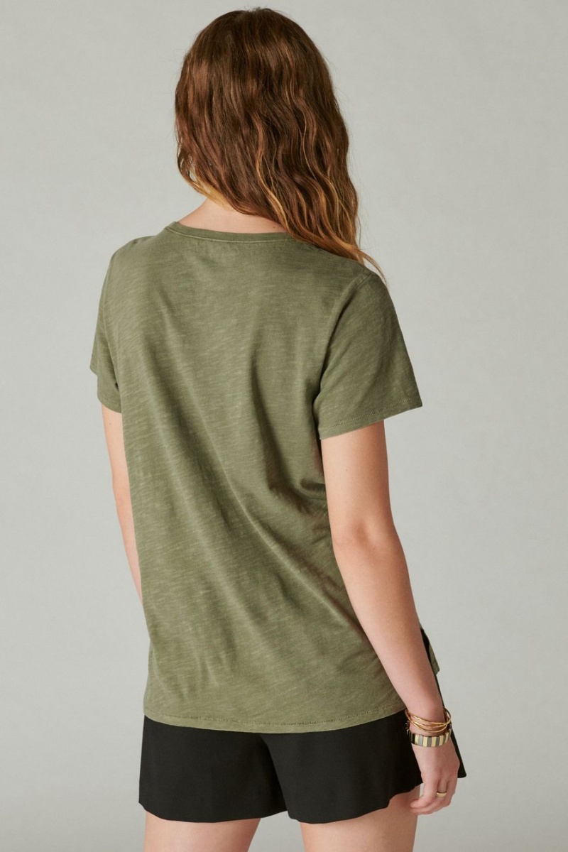 Lucky Brand Classic Crew Women's T-Shirts Olive | South Africa-QFU406523