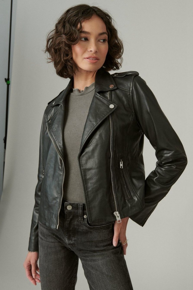 Lucky Brand Classic Leather Moto Women's Jacket Black | South Africa-YTZ436785