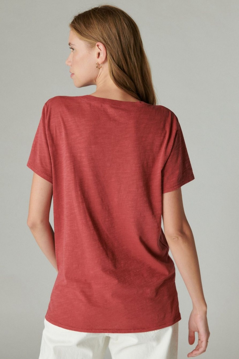 Lucky Brand Classic V-neck Women's T-Shirts Red | South Africa-ZPI485920