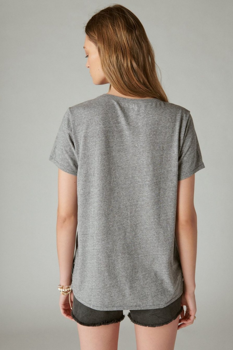 Lucky Brand Classic V-neck Women's T-Shirts Grey | South Africa-CHS682413