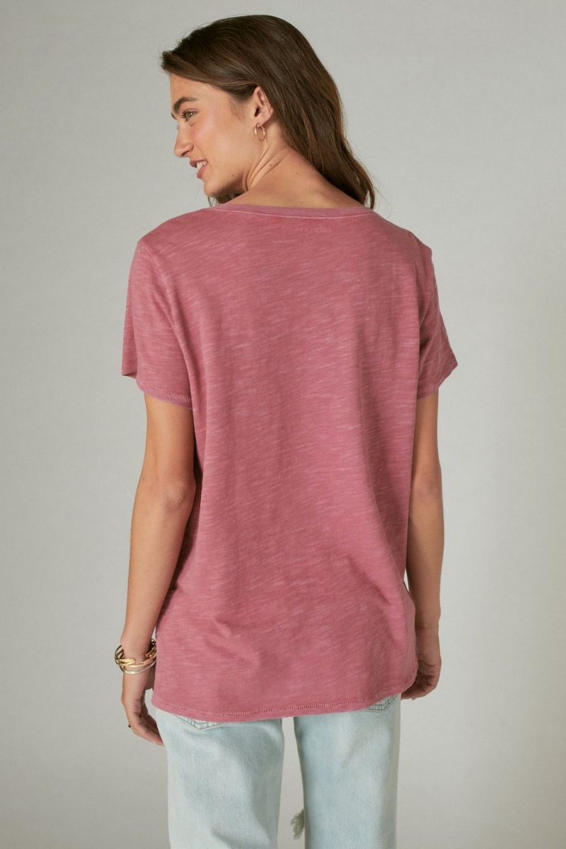 Lucky Brand Classic V-neck Women's T-Shirts Rose | South Africa-HOP416059