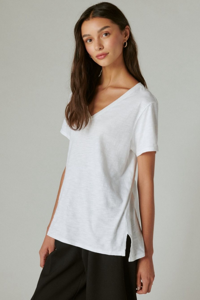 Lucky Brand Classic V-neck Women's T-Shirts White | South Africa-IKA918302