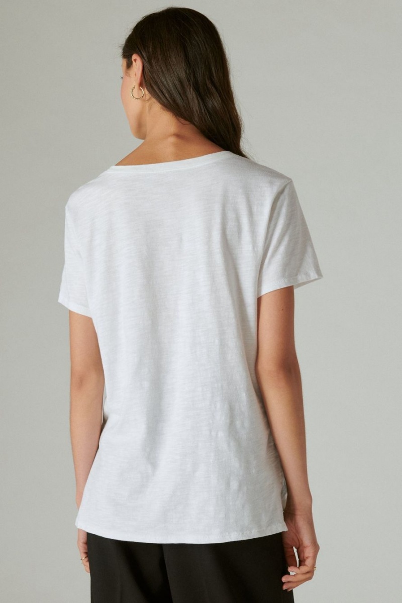 Lucky Brand Classic V-neck Women's T-Shirts White | South Africa-IKA918302