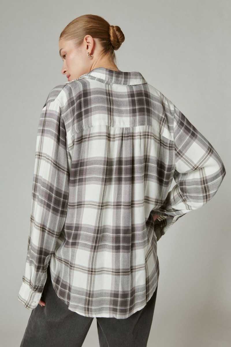 Lucky Brand Cloud Plaid Boyfriend Flannel Women's Shirts Black | South Africa-BHD265709