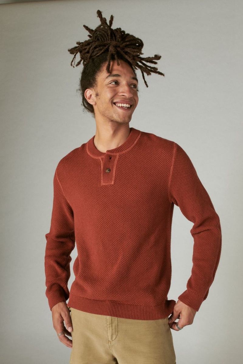 Lucky Brand Cloud Soft Henley Men\'s Sweater Red Brown | South Africa-IGY864137