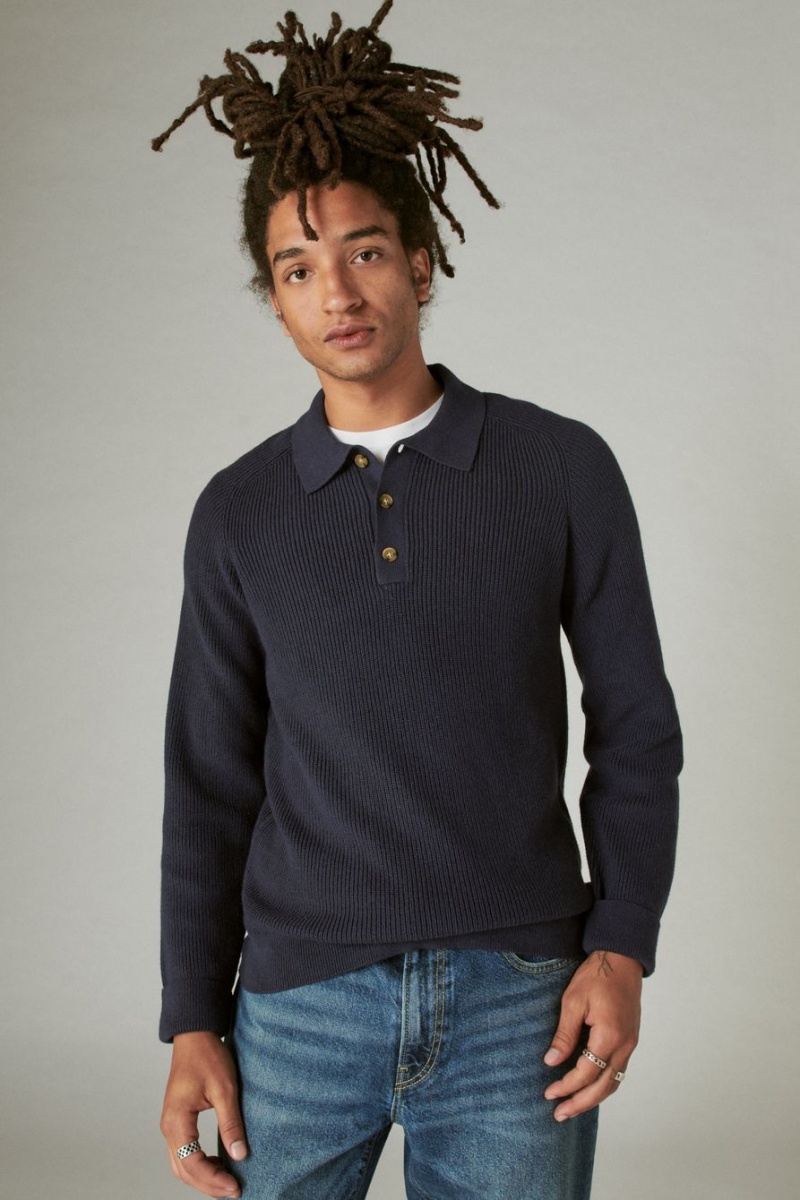 Lucky Brand Cloud Soft Polo Men\'s Sweater Navy | South Africa-OSR281097