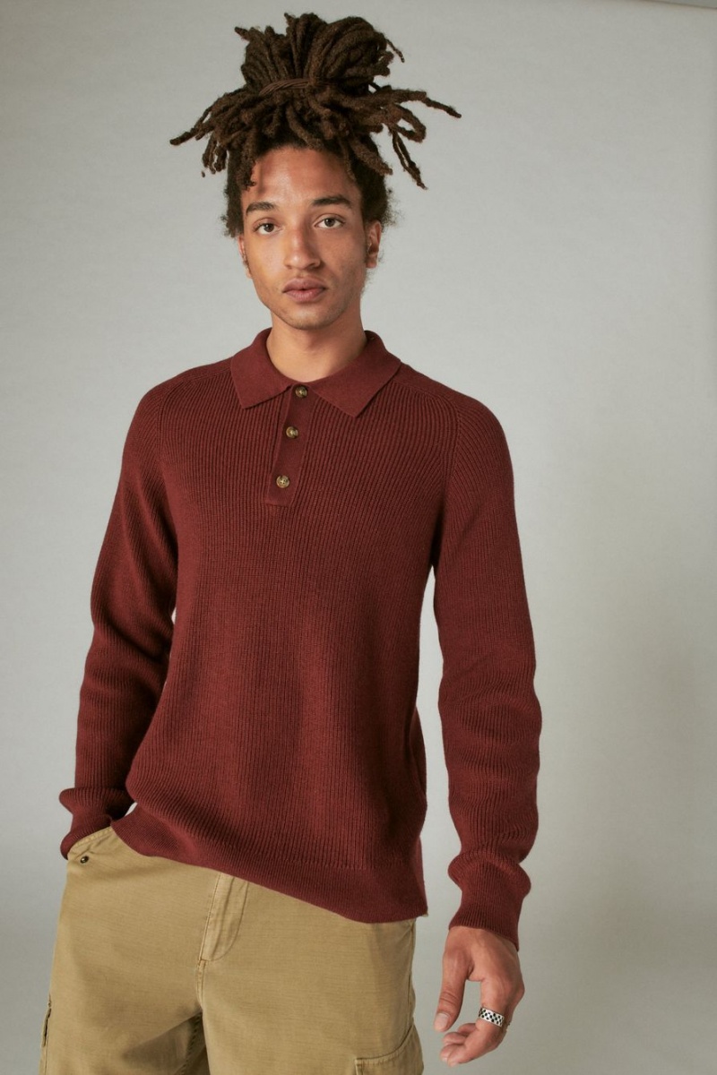 Lucky Brand Cloud Soft Polo Men\'s Sweater Burgundy | South Africa-COU564972