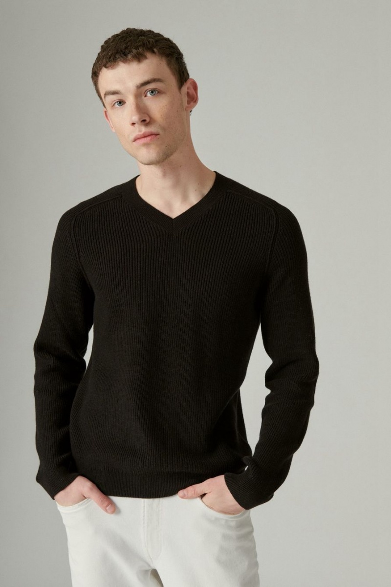 Lucky Brand Cloud Soft V-neck Men\'s Sweater Black | South Africa-OKJ264890